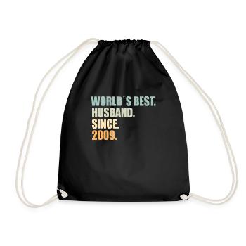 Best husband since 2009 15th wedding anniversary - Drawstring Bag - black - Front