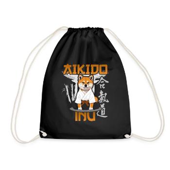 aikido inu akita inu funny aikido japanese mma - Drawstring Bag - black - Front