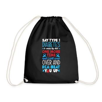 T1D Diabetes Typ 1 Diabetiker Geschenk - Turnbeutel - Schwarz - Vorne