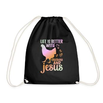 Jesus And Chickens Farmer Lover Farmer - Drawstring Bag - black - Front