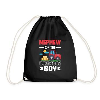 Nephew of Birthday Boy Tractor - Drawstring Bag - black - Front