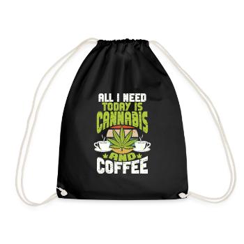 Weed Coffee Cannabis Stoner Caffeine Ganja - Drawstring Bag - black - Front