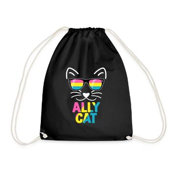 Ally Cat Pansexual Stuff Pan Pride Flag LGBTQ - Drawstring Bag - black - Front