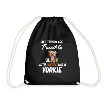 With coffee and a Yorkie Weimaraner, everything is - Drawstring Bag - black - Front