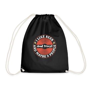 I Like Beer And Vinyl And Maybe 3 People Record V - Drawstring Bag - black - Front