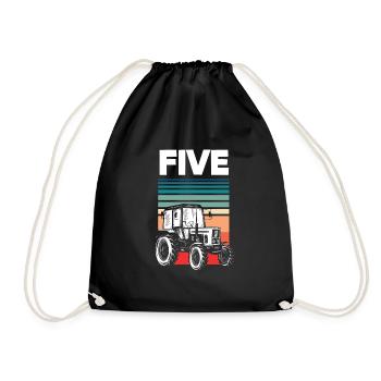 5th Birthday Tractor 5 Year Birthday Shirt - Drawstring Bag - black - Front