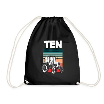 10th Birthday Tractor 10 Years Birthday Shirt - Drawstring Bag - black - Front