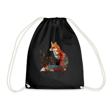 Fuchs Blumen Vintage Geschenk - Turnbeutel - Schwarz - Vorne