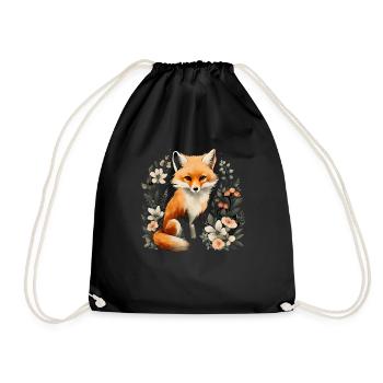 Fuchs Blumen Cottagecore - Turnbeutel - Schwarz - Vorne