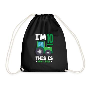 1st Birthday Tractor 1 Year Birthday Shirt - Drawstring Bag - black - Front