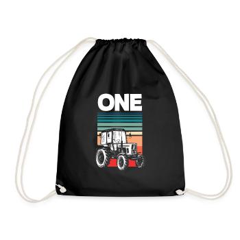 1st Birthday Tractor 1 Year Birthday Shirt - Drawstring Bag - black - Front