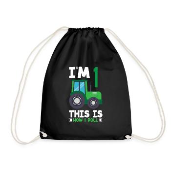 1st Birthday Tractor 1 Year Birthday Shirt - Drawstring Bag - black - Front