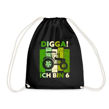 6th Birthday Boy Tractor Gift Farmer - Drawstring Bag - black - Front