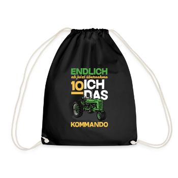 10th Birthday Tractor 10 Years Birthday Shirt - Drawstring Bag - black - Front