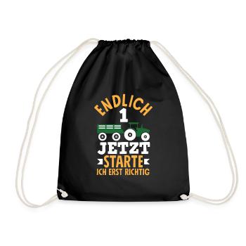 1st Birthday Tractor 1 Year Birthday Shirt - Drawstring Bag - black - Front