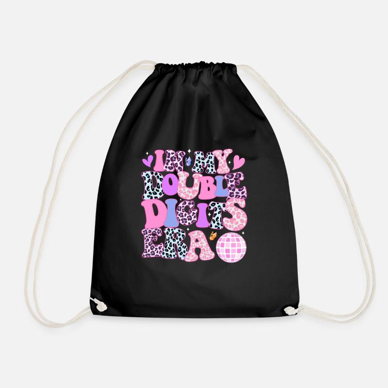 In My Double Digits Era Retro 10th Birthday Girl - Drawstring Bag - black