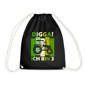 3rd Birthday Boy Tractor Gift Farmer - Drawstring Bag - black - Front