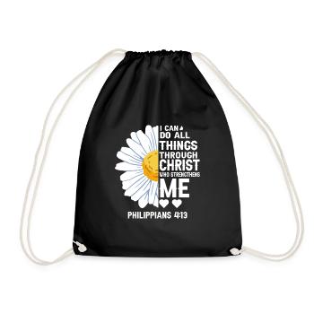 I Can Do All Things Through Christ Daisy Flower - Drawstring Bag - black - Front
