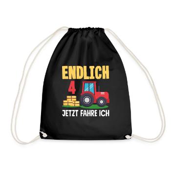 4th Birthday Tractor 4 Years Birthday Shirt - Drawstring Bag - black - Front