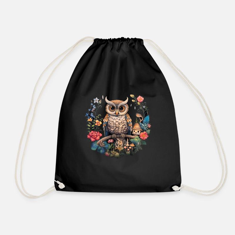 Eule Cottagecore Vintage Geschenk - Turnbeutel - Schwarz