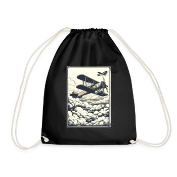 Vintage Airplane Poster - Drawstring Bag - black - Front