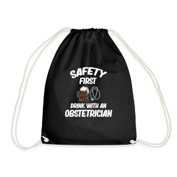 Safety First Drink Mit Einem Gynäkologen Und - Turnbeutel - Schwarz - Vorne