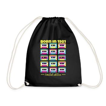 Born in 1981 Classic cassette tape original gift - Drawstring Bag - black - Front