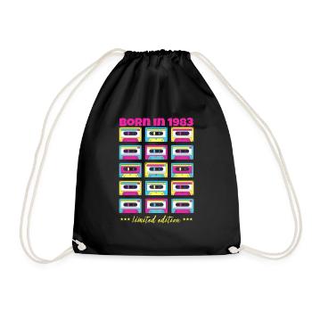 Born in 1983 Classic cassette tape original gift - Drawstring Bag - black - Front