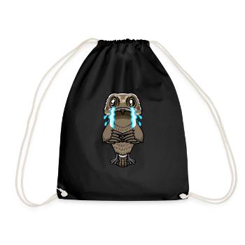 Daytime Sleeper Bird Kawaii Emoticon - Drawstring Bag - black - Front