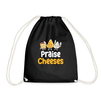 Worship Cheese Puns Cheddar Mozzarella - Drawstring Bag - black - Front