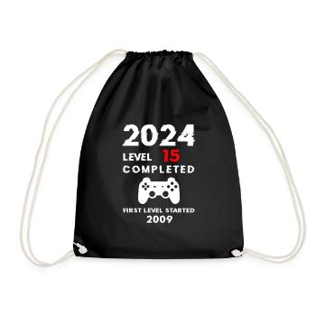 2024 Level 15 15th Birthday 2024 Boys Girls - Drawstring Bag - black - Front