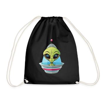 Alien head looks out of spaceship - Drawstring Bag - black - Front