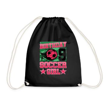 9th birthday Girl Soccer 9 Years Old Gifts - Drawstring Bag - black - Front