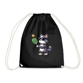 Pickleball Player Cat Lovers Funny - Drawstring Bag - black - Front