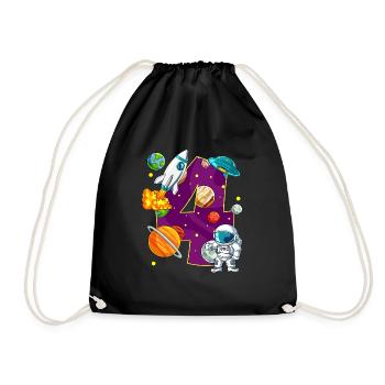 4 Birthday Space Space Astronaut 4 Years - Drawstring Bag - black - Front