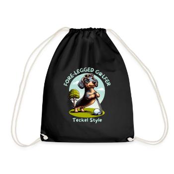 Dackel Hund Golfer - Golf spielender Dackel - Turnbeutel - Schwarz - Vorne