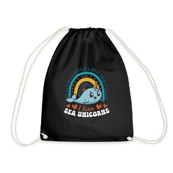Narwhal Unicorn Whale - Drawstring Bag - black - Front