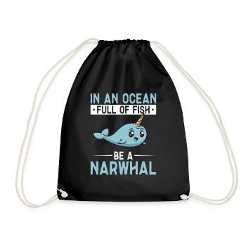 Narwhal Unicorn Whale - Drawstring Bag - black - Front