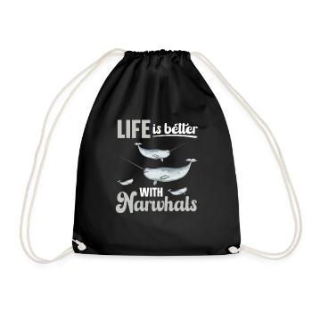 Narwhal Unicorn Whale - Drawstring Bag - black - Front