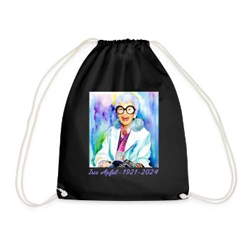 Iris Apfel,bunt, Graffiti, illustration, Aquarell - Turnbeutel - Schwarz - Vorne