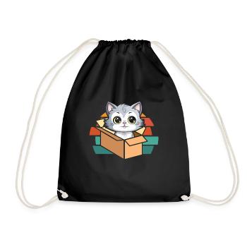 Katze In Box Retro Süße Katzenliebhaber Lustig - Turnbeutel - Schwarz - Vorne