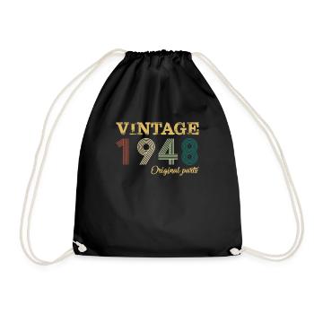 Vintage 1948 Original Parts Year Of Birth Birthday - Drawstring Bag - black - Front
