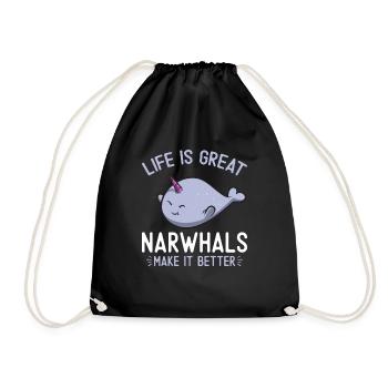 Narwhal Unicorn Whale - Drawstring Bag - black - Front