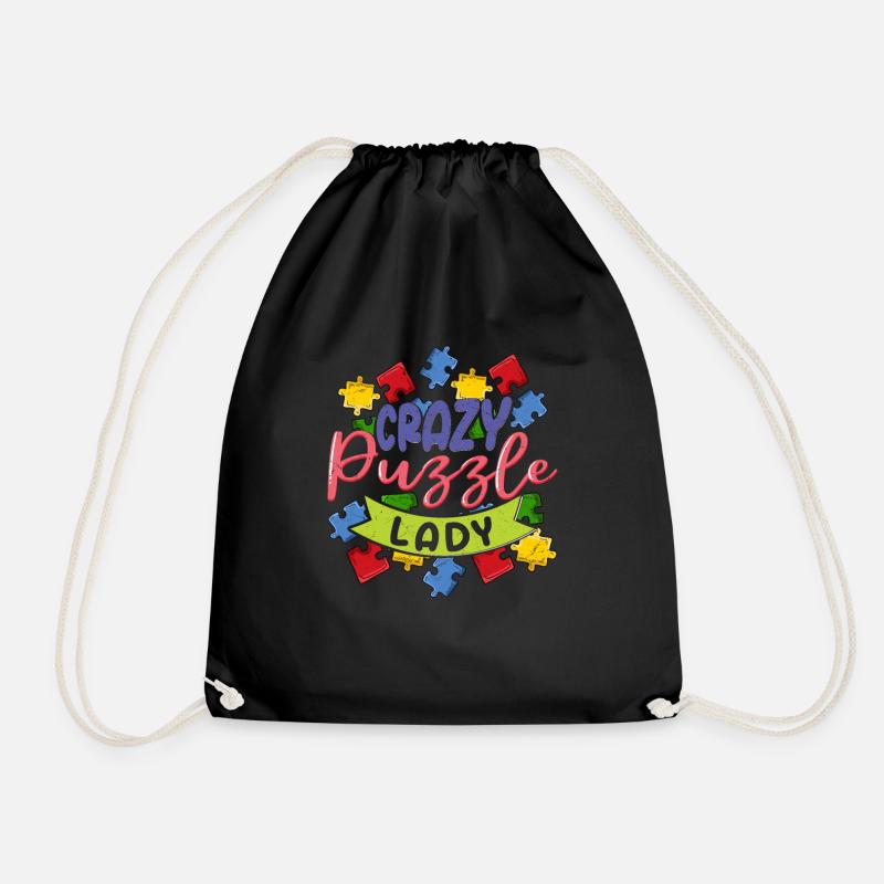 Crazy Puzzle Lady Jigsaw Puzzle pièce - Sac de sport léger - noir
