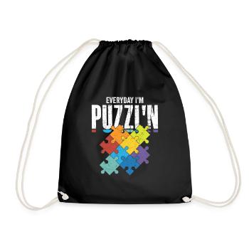 Everyday I'm Puzzl'n Piece Jigsaw Puzzle - Turnbeutel - Schwarz - Vorne