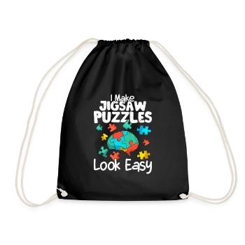 I Make Jigsaw Puzzles Look Easy Piece Solving - Drawstring Bag - black - Front