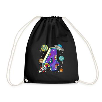 4 Birthday Space Space Astronaut 4 Years - Drawstring Bag - black - Front