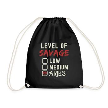 Level Of Savage Aries Funny Star Sign Astrology - Drawstring Bag - black - Front