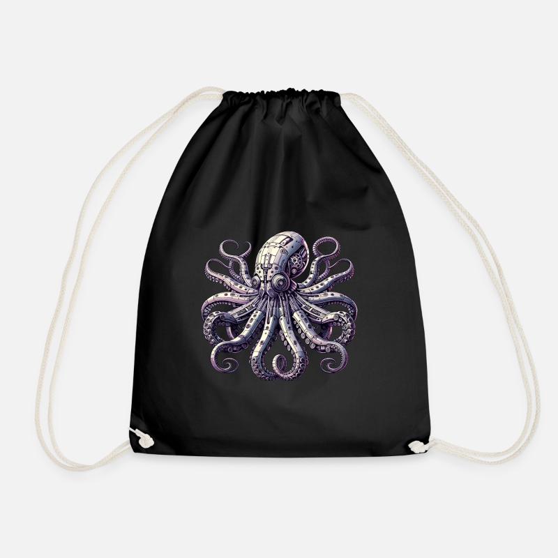Octopus Robot, Robokrake, Robot Octopus - Drawstring Bag - black