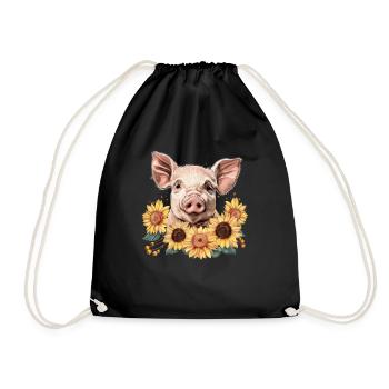 Schwein Lustig Bauer Landwirt Geschenk - Turnbeutel - Schwarz - Vorne